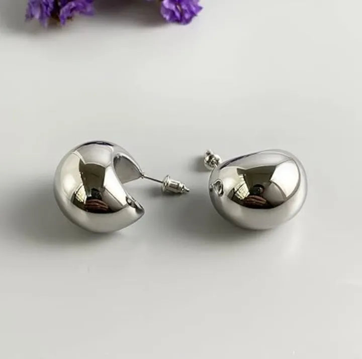 D-07 Hoop Earrings 25mm Golden & Silver Glossy Shine Earrings, Light Weight for Ladies / Girls / Women / Artificial Jewelry.