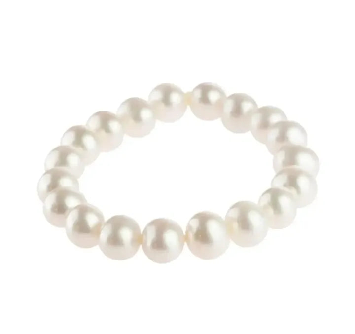 Retro Pearl Bracelet & Hair Tie for Girls & Women Elasticated 24cm x 1.5 cm (Big Pearl wrist band) Pearl White Color